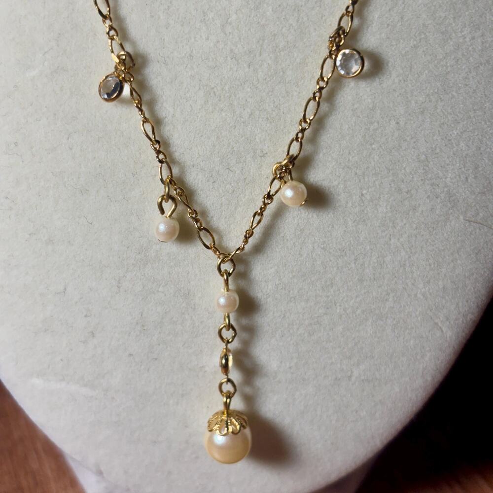 Vintage Gold Tone Faux Pearl Necklace Earring Bracelet Set